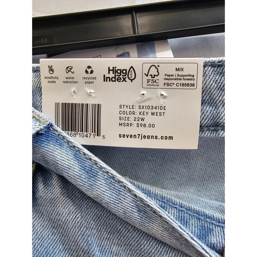Seven7‎ Loose Straight Jeans High Rise Light Wash Key West SX10341DE Womens 22W